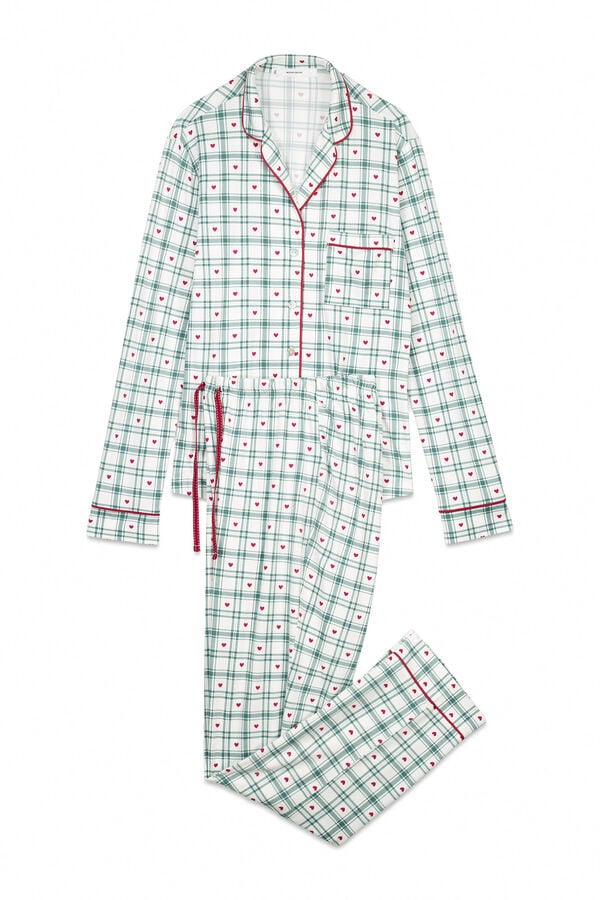 Women'secret Pijama camisera largo con estampado de cuadros verdes estampado