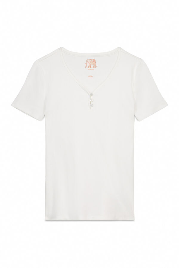 Women'secret Playera de panadero de algodón blanco marfil