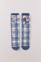 Women'secret Calcetines largos de piel con estampado de cuadros de Snoopy azul