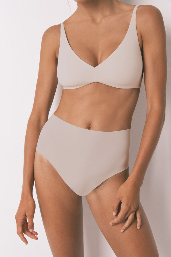 Women'secret Panty de algod&oacute;n beige de cintura alta nude
