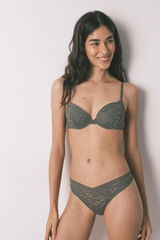 Women'secret Tanga cintura "V" de encaje kaki kaki