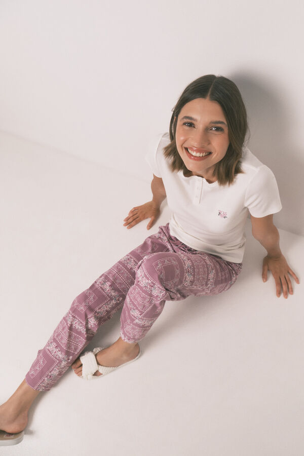 Womensecret Pijama larga con estampado de flores  gris