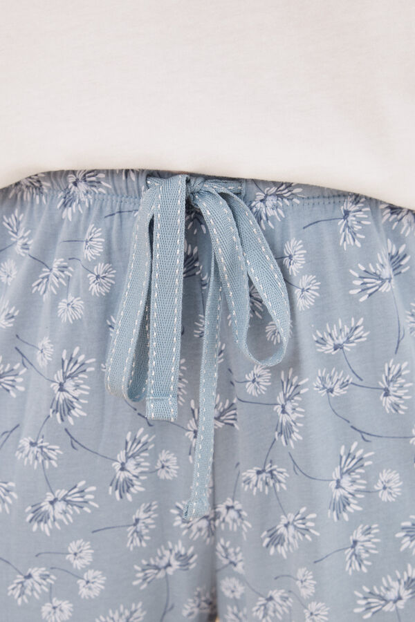 Womensecret Pijama larga 100% algodón marfil y flores marfil