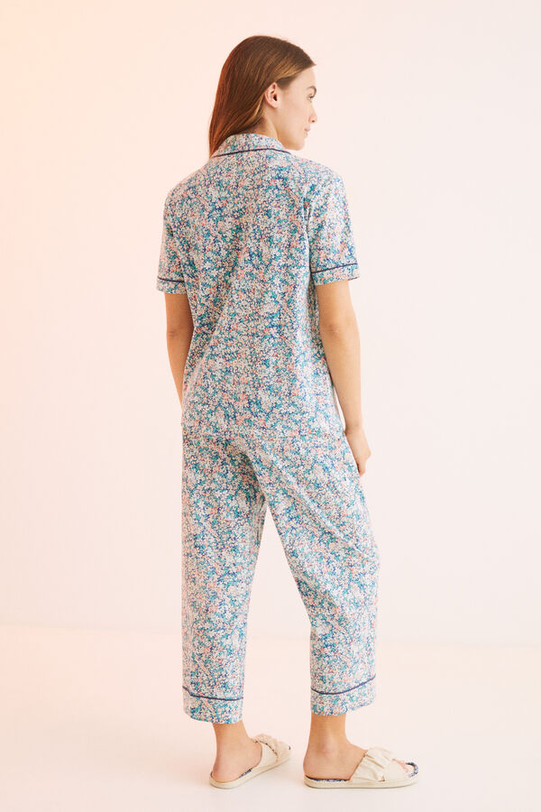 Womensecret Pijama camisera 100% algodón flores verde verde