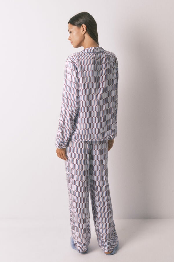 Women'secret Pijama camisera de satén con estampado geométrico púrpura