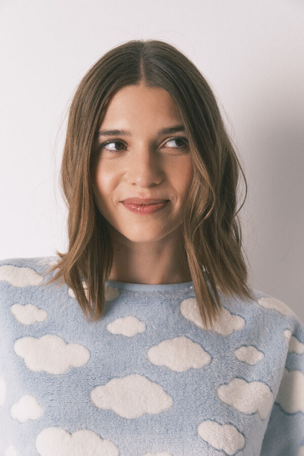 Women'secret Pijama larga polar mousse nubes azul