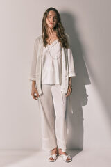 Women'secret Set Pijama larga y bata sat&eacute;n blanco marfil