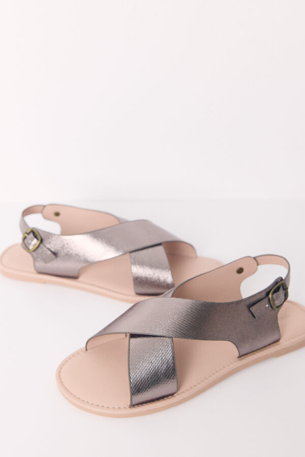 Womensecret Sandalias planas cruzadas gris brillante gris