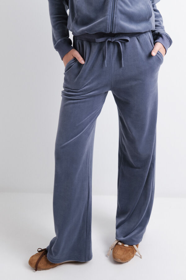 Womensecret Pantalón de terciopelo azul suave  azul