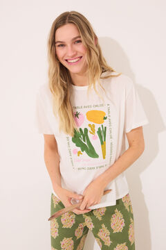 Womensecret Playera manga corta 100% algodón "verduras" marfil