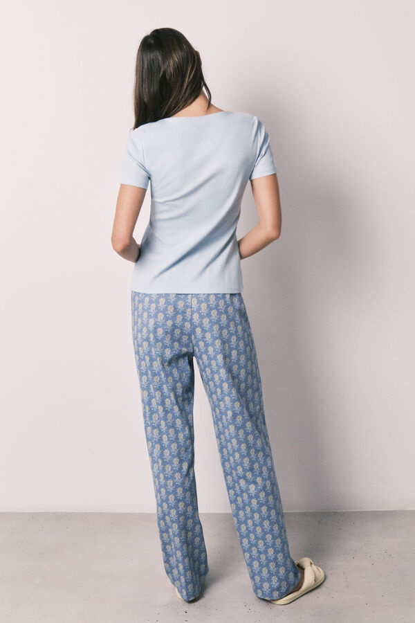 Women'secret Pijama larga de algod&oacute;n de manga corta azul azul