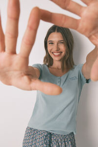 Women'secret Playera de manga corta de algodón verde