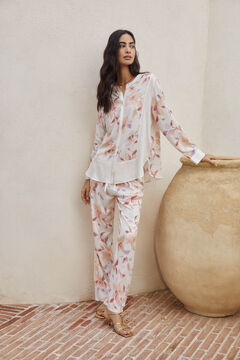 Womensecret Pijama camisera larga viscosa flores blanco