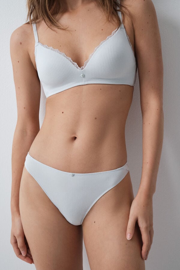 Women'secret Panty cl&aacute;sica de algod&oacute;n acanalado azul azul