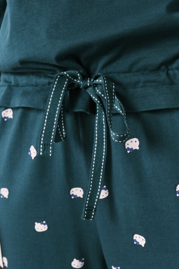 Women'secret Pijama larga Hello Kitty de algod&oacute;n verde verde