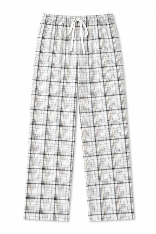 Women'secret Pantal&oacute;n largo de algod&oacute;n a cuadros blanco
