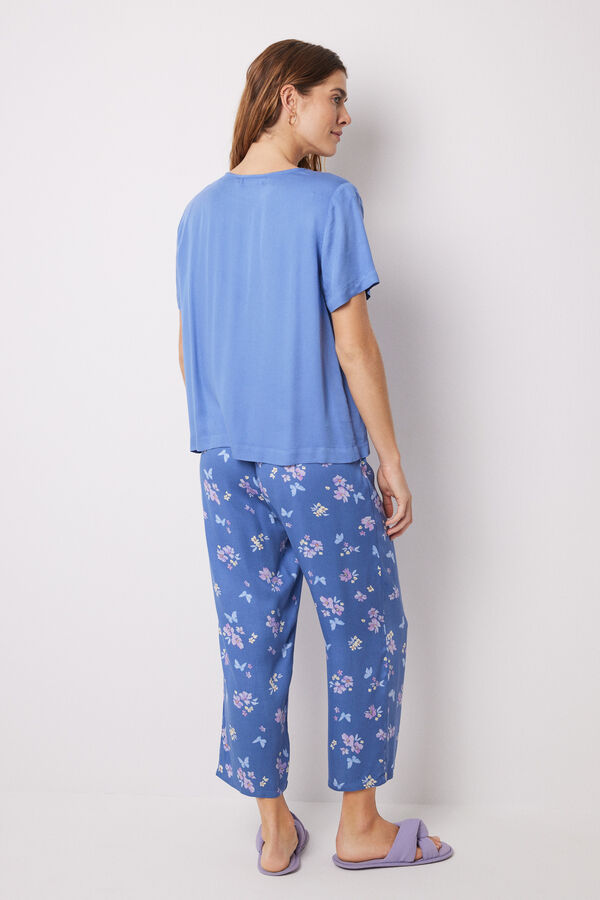 Womensecret Pijama capri soft touch estampado mariposas azul