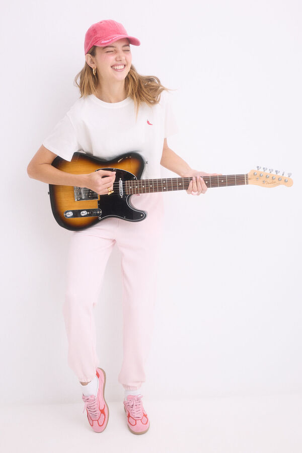 Womensecret Pantalón largo jogger felpa rosa rosa