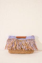 Womensecret Bolsa mediano de rafia con flecos, bolsa azul