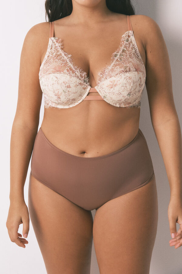 Women'secret Panty alta clásica de microfibra marrón café