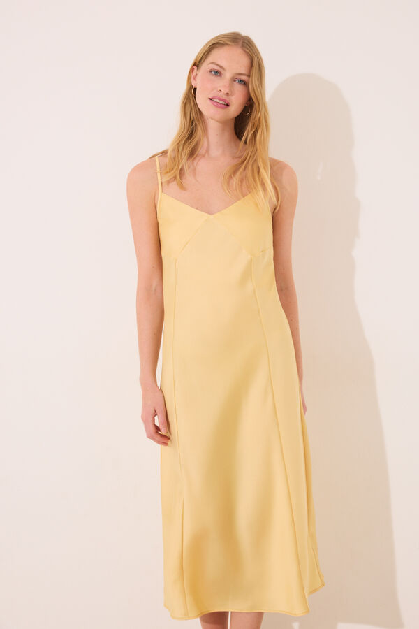 Womensecret Camisón largo de satén amarillo amarillo