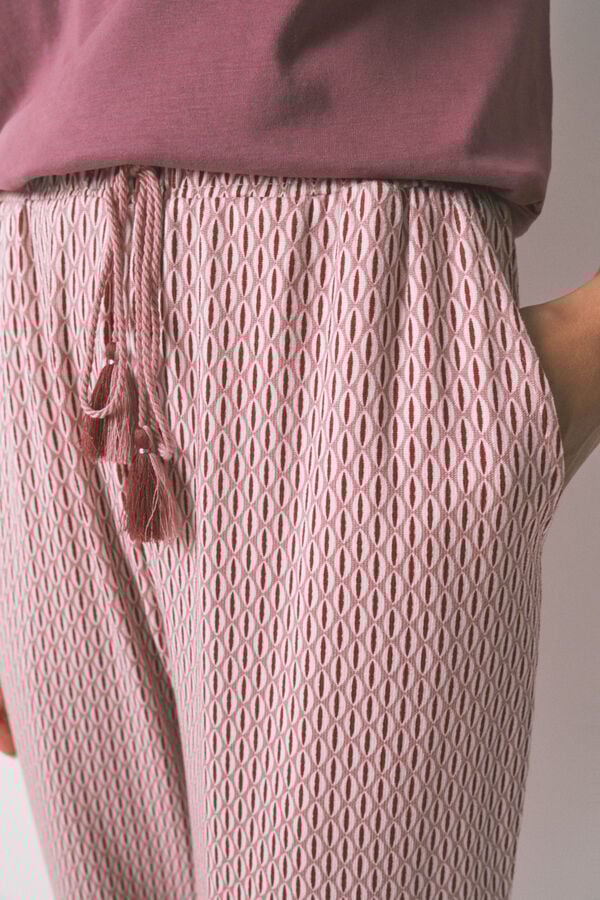 Women'secret Pantalón largo zanahoria en tejido rosa suave rosa