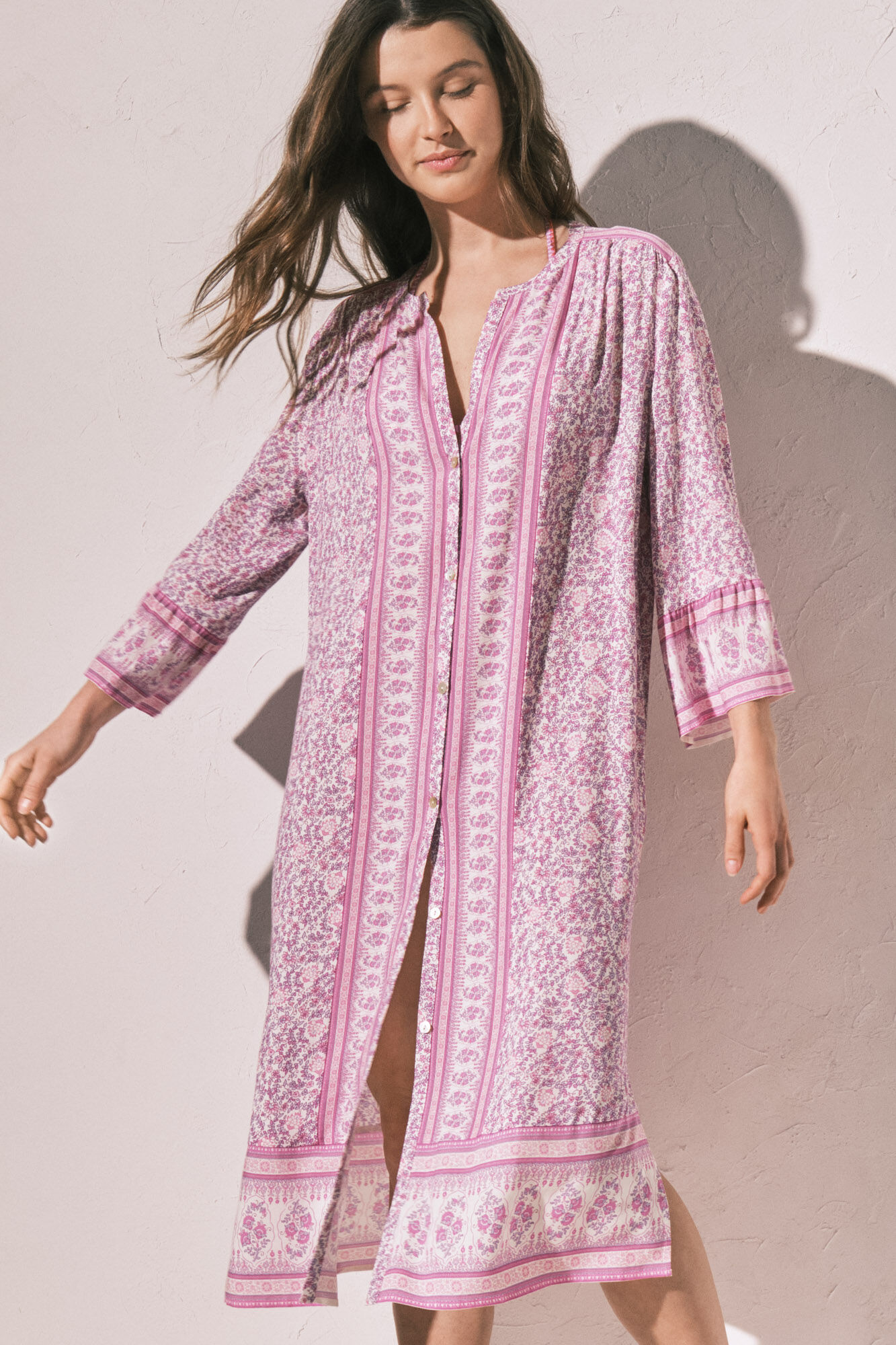 Women'secret Playera de dormir larga estampado cenefa de flores