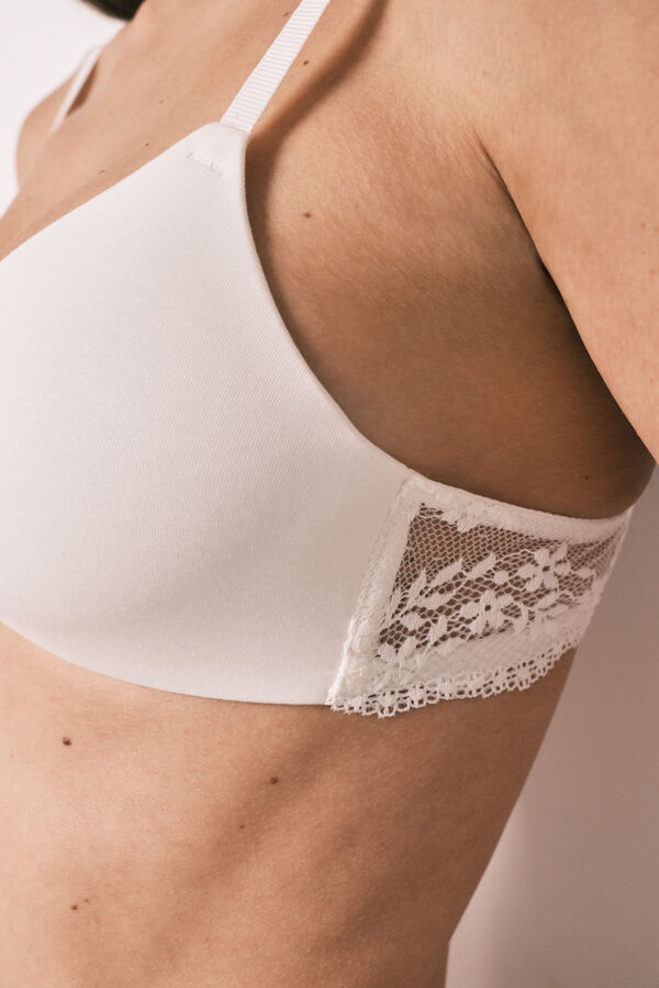 Women'secret Brasier triangular de microfibra y encaje blanco CHARMING caf&eacute;