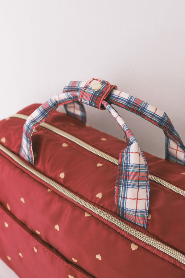 Women'secret Neceser grande de nailon rojo con estampado de corazones rojo