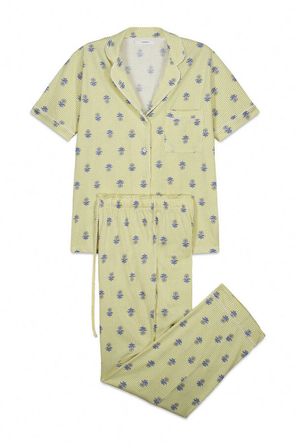 Women'secret Pijama larga camisera de algod&oacute;n estampado amarillo