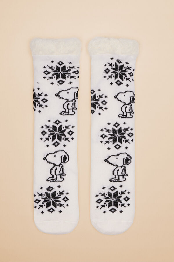 Womensecret Calcetines borreguito tricot Snoopy blanco