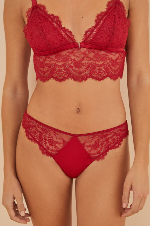 Womensecret Tanga satén encaje rojo rojo