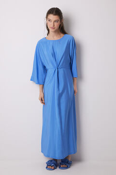 Womensecret Vestido caftán satén plisado azul estampado