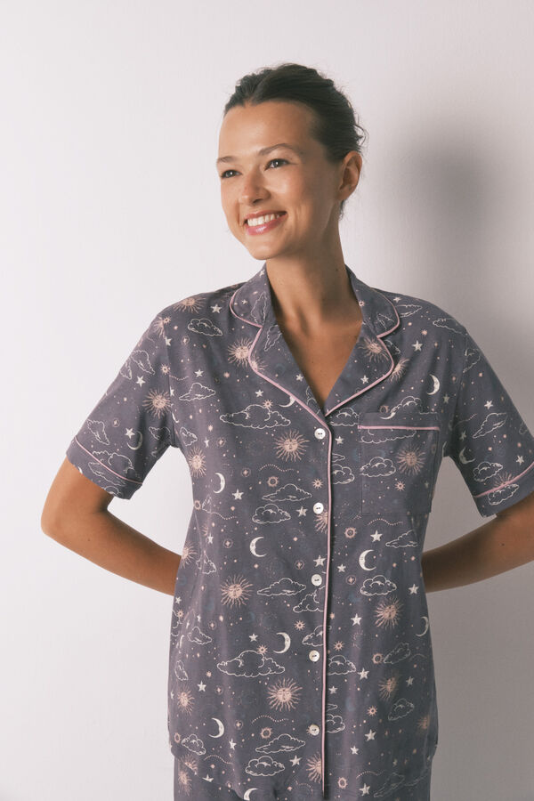Women'secret Pijama camisera con estampado astral gris 100 % algodón gris