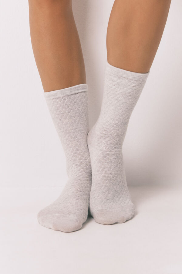 Women'secret Calcetines largos de lúrex gris claro gris