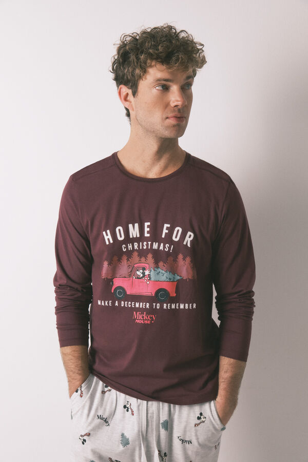 Women'secret Pijama larga de Mickey Mouse 100% algod&oacute;n para hombre p&uacute;rpura