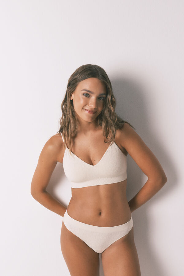Women'secret Top sin costuras NATURAL estampado animal beige café