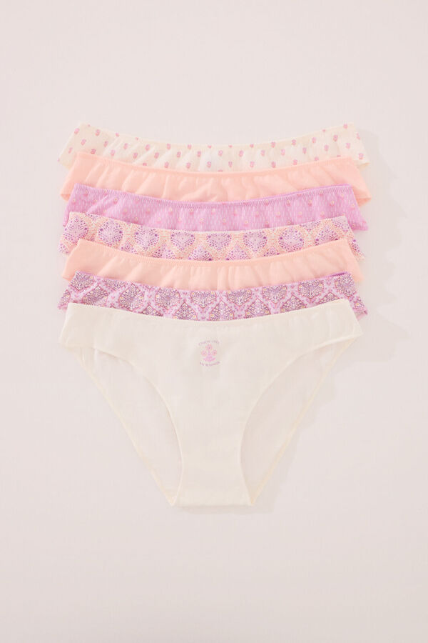 Womensecret Pack de 7 panties clásica de algodón en tonos rosas estampado