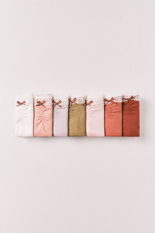Women'secret Pack 7 panties cl&aacute;sicas de algod&oacute;n lisas con encaje multicolor