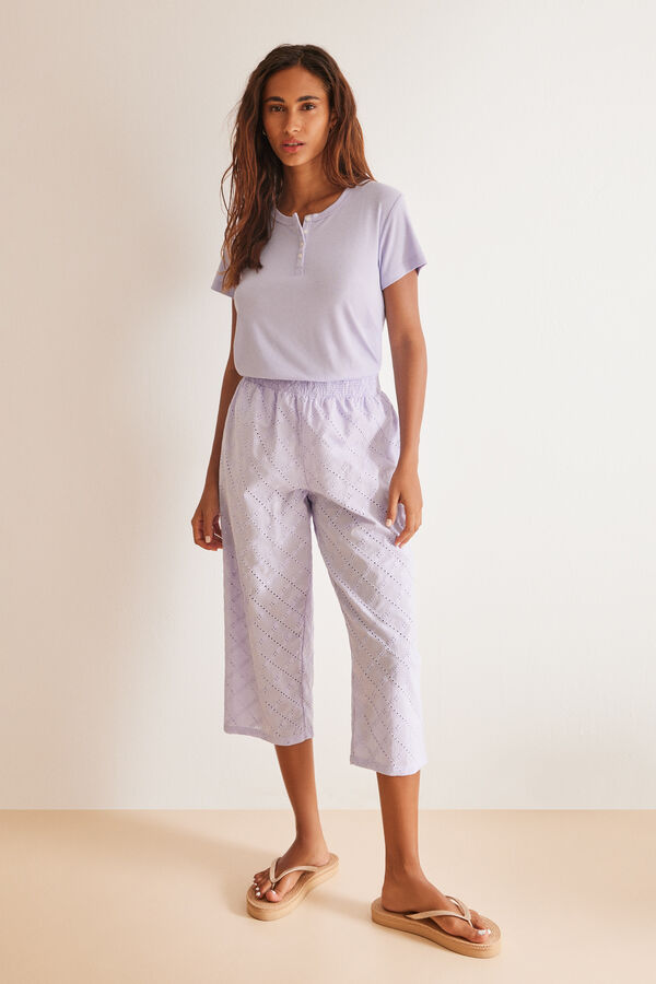 Womensecret Pijama bordado suizo capri lila morado/lila