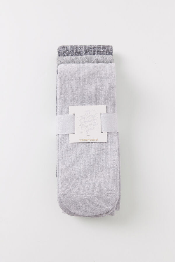Womensecret Pack 3 calcetines altos canalé lurex gris