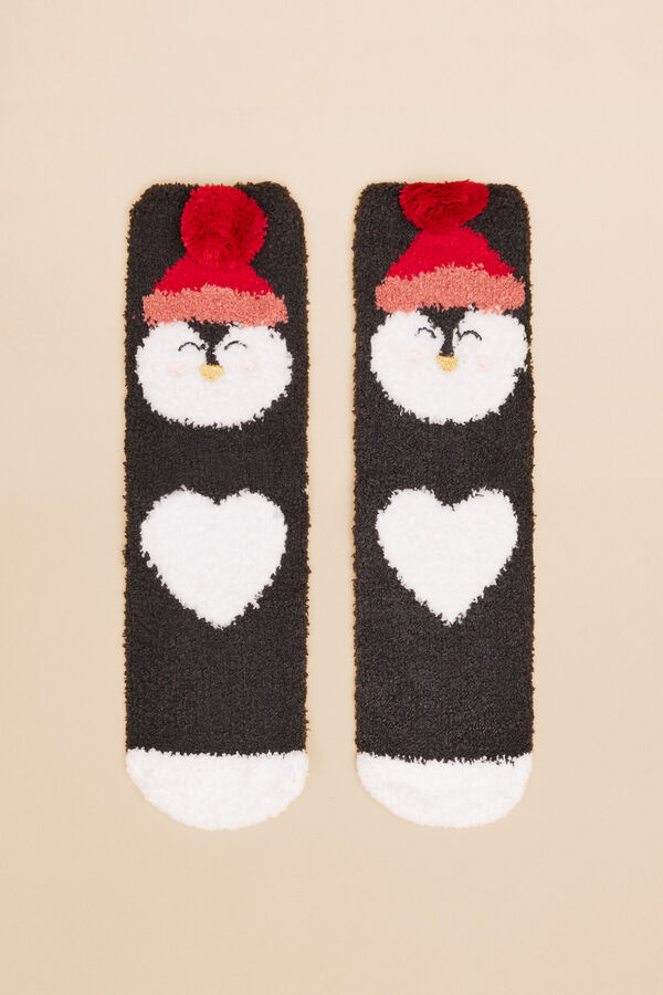 Womensecret Calcetines pelo pingüino gris