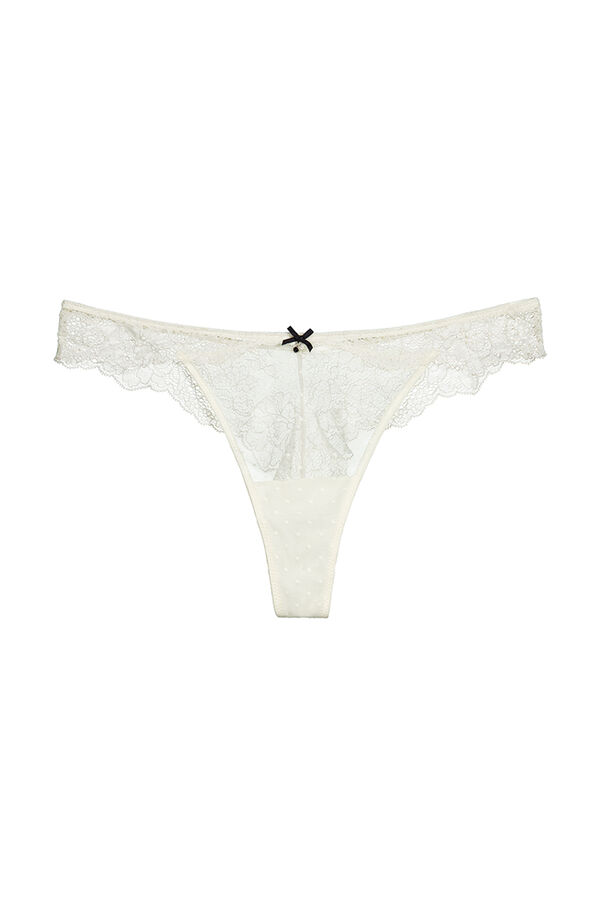 Womensecret Tanga encaje plumetí blanco marfil