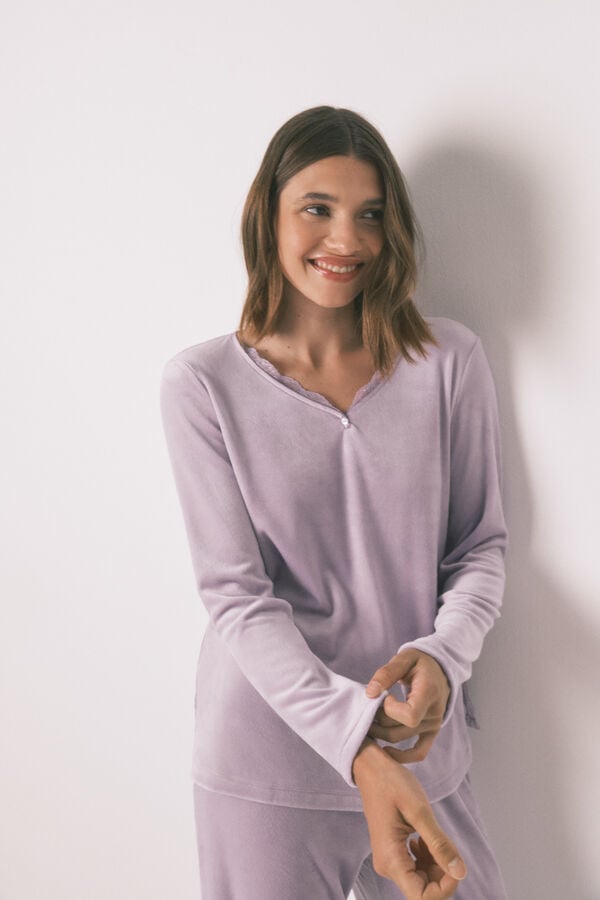 Womensecret Pijama larga de terciopelo lila rosa