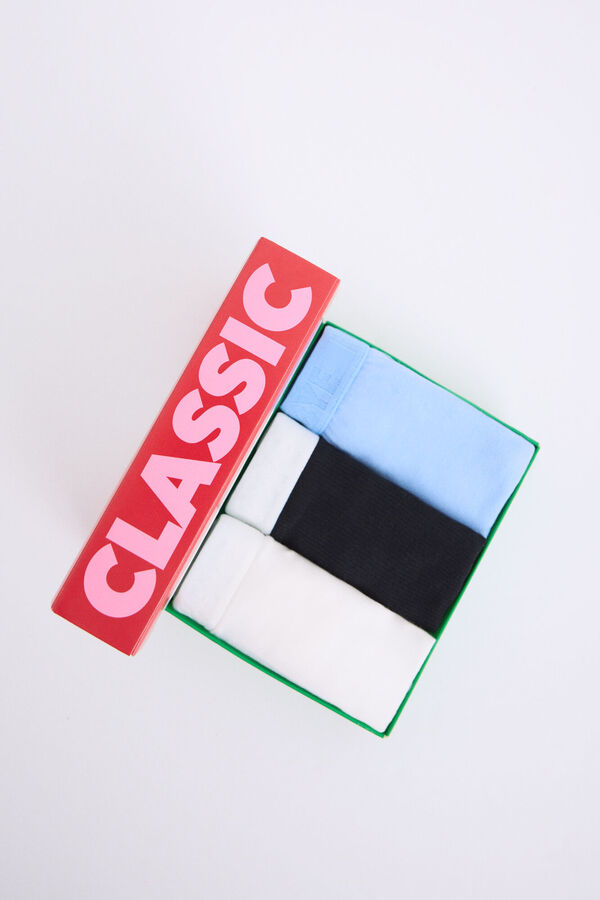 Womensecret Pack 3 bragas clásicas blanco, negro, azul blanco