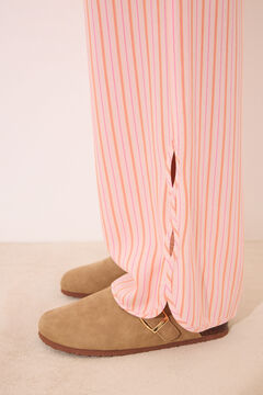 Womensecret Pantalón largo de viscosa con estampado de rayas rosa
