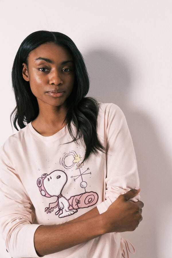 Women'secret Pijama larga de algod&oacute;n Snoopy rosa rosa