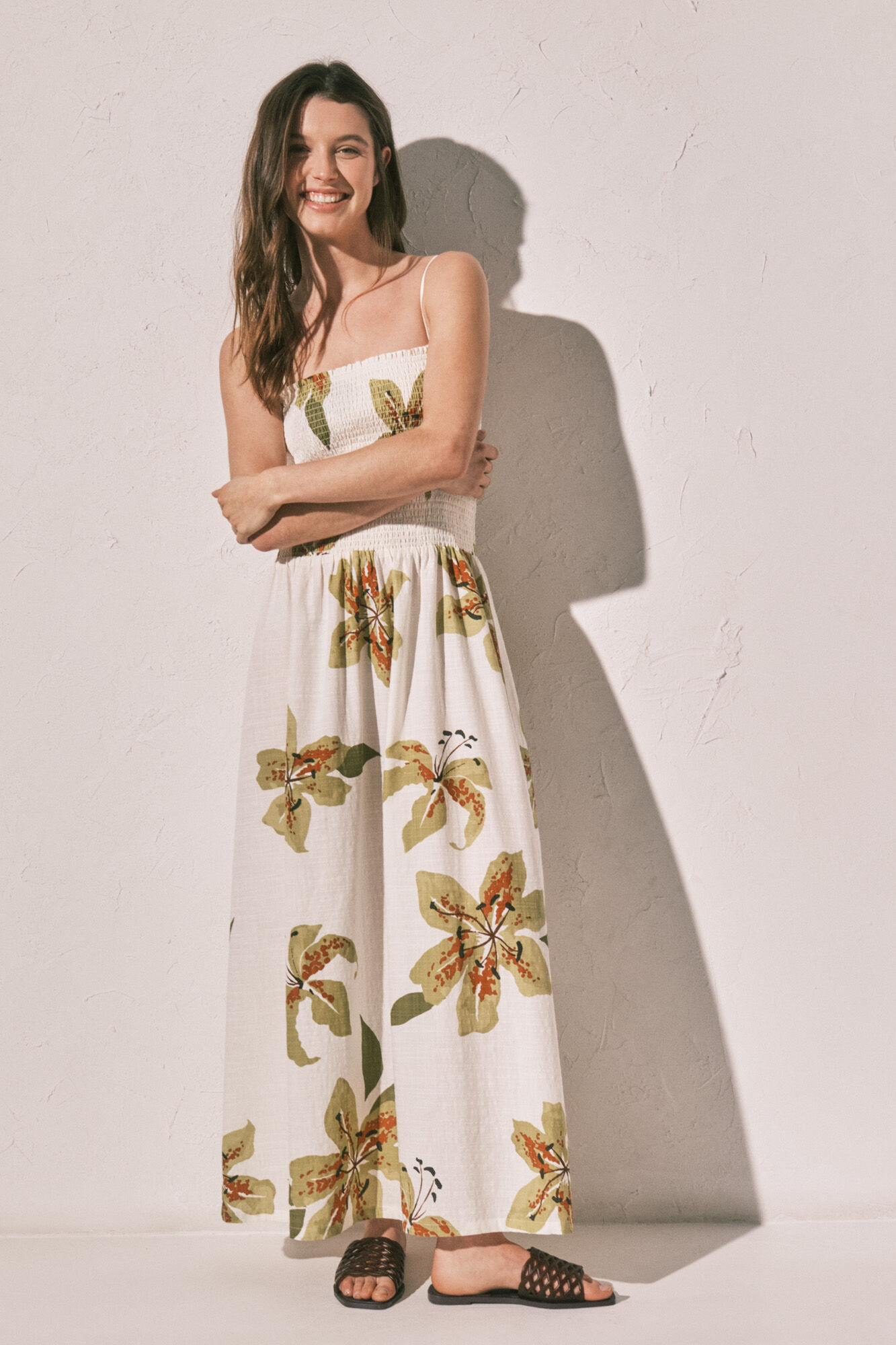 Women'secret Vestido largo de tirantes con escote fruncido