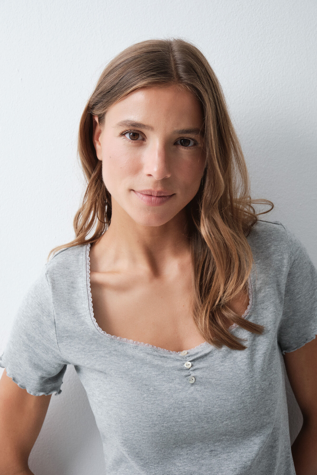 Women'secret Playera manga corta de algod&oacute;n gris
