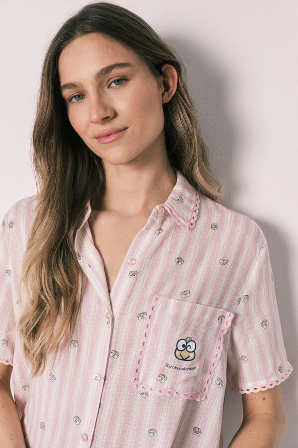Women'secret Pijama camisera larga a rayas Keroppi marfil